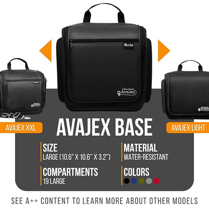 Travel Toiletry Bag for Men and Women - (10.6”x10.6”x3.2”) Large Hanging Toiletry Organizer - Waterproof Hygiene Bag with Metal XXL Swivel Hook, with Sturdy Zippers and 19 Compartments for Toiletries