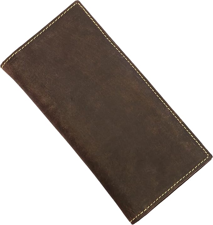 ELIZO Men's Genuine Leather Long Wallet - RFID Blocking Rodeo Checkbook Wallet | Slim Western Bifold Wallet with 16 Card Slots, ID Window | Top Grain Leather Cowboy Wallet