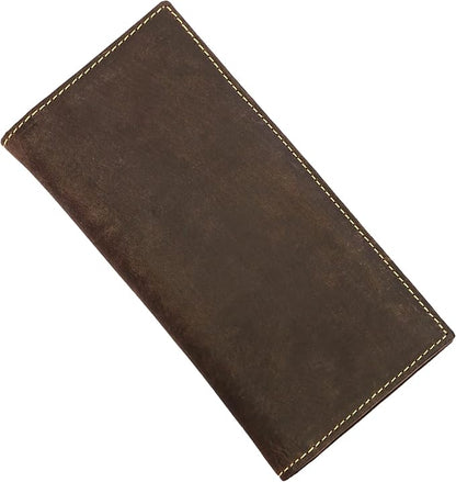ELIZO Men's Genuine Leather Long Wallet - RFID Blocking Rodeo Checkbook Wallet | Slim Western Bifold Wallet with 16 Card Slots, ID Window | Top Grain Leather Cowboy Wallet