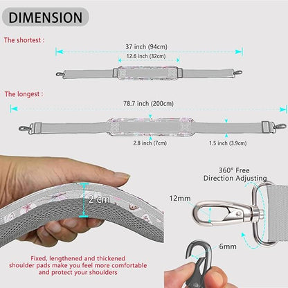 ZINZ 79 inch Shoulder Strap, Extra-thick Fixed Cushion Pad and Dual Clasps Universal Replacement Strap with Metal Swivel Hooks for Laptop Bags, Luggage Bags, Camera, Crossbody(Butterfly)