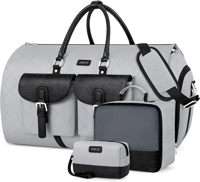 Garment Duffel Bag for Travel - ITIEZY Convertible Carry on Garment Duffel Travel Bag for Women Men Large Weekender Bag with Shoes Pouch 2 in 1 Hanging Suit Travel Duffel Bag 3pcs Set