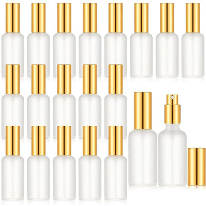 Roshtia 30 Pcs 50ml Gold Glass Spray Bottle Refillable Perfume Atomizer Clear Decorative Empty Bottles with Fine Mist Sprayer Pump for Face Body Travel