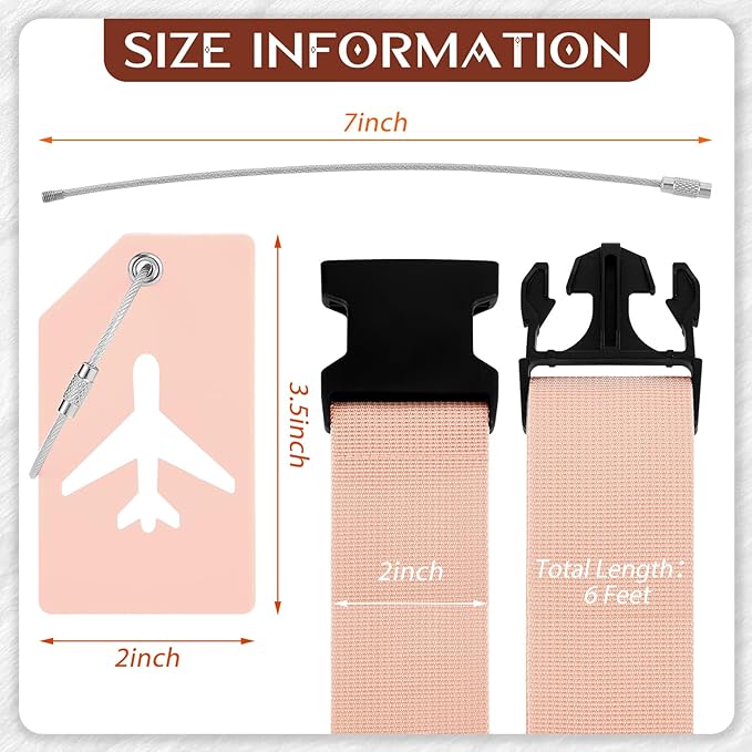 Weewooday 8 Pcs Luggage Straps Suitcase Tags Set for TSA Approved, 4 Travel Adjustable Suitcase Belt, 4 Silicone Luggage Tags with Name ID Card Travel Accessories(Light Pink,Airplane)