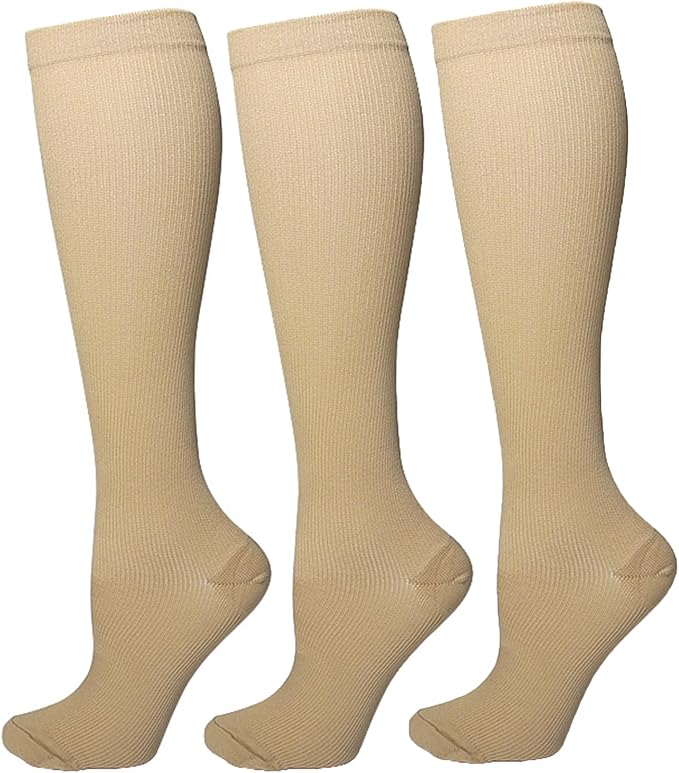 Bestjybt 3 Pairs Compression Socks for Women & Men Circulation 15-20 mmHg Support Socks for Athletic Running Cycling