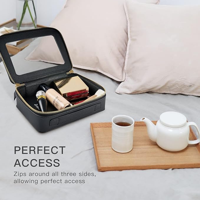 Aveniee Clear Makeup Bag Organizer, Portable Travel Toiletry Cosmetic Bag Case for Women, Heavy Duty Clear Pouch with zipper with Transparent Vinyl Windows & Gold Zippers(Black)