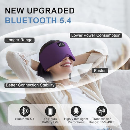 LC-dolida Sleep Mask with Bluetooth Headphones, Ice Silk Sleep Headphones with Bluetooth 5.4, Total Blackout Eye Mask for Sleeping, Sleep Soft Mask for Women Men, All Night Sleep, Travel(Purple)