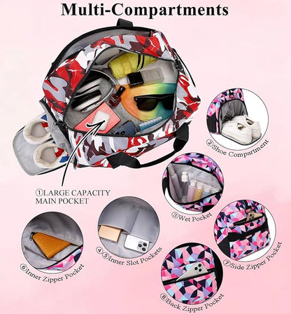 DSIUE Boys Duffle Bag Sports Gym Bag Overnight Weekender Travel Duffel Bag With Shoe Compartment (Camo Red)