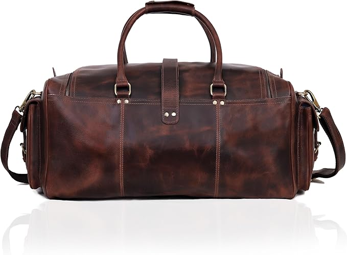 Duffle Bag For Men and Women, 28 Inch Vintage Buffalo Leather Travel Duffle Bag, Genuine Carry On Overnight Bag, Weekender Gym Bag with Shoulder Strap, Carry on Luggage Bags