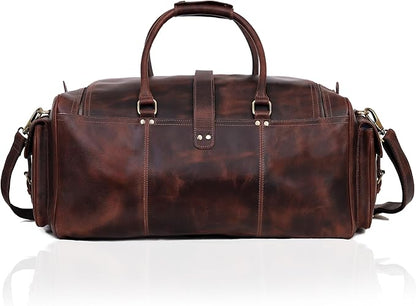 Duffle Bag For Men and Women, 28 Inch Vintage Buffalo Leather Travel Duffle Bag, Genuine Carry On Overnight Bag, Weekender Gym Bag with Shoulder Strap, Carry on Luggage Bags