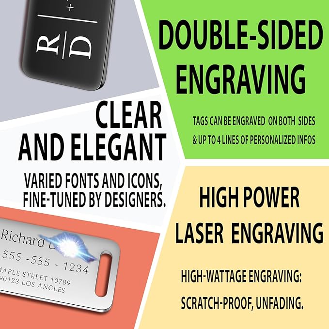 Personalized Luggage Tags for Suitcases 4 Pack - Stainless Steel Custom Luggage Tags for Backpacks & Bags, Sturdy, Waterproof & Heavy Duty (Rose Gold / 3" x 1.25")