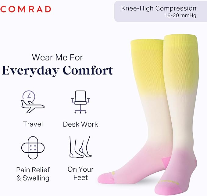Comrad Nylon Knee High Socks - 15-20mmHg Graduated Compression Socks - Soft & Breathable Support Unisex Socks