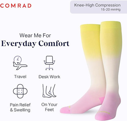 Comrad Nylon Knee High Socks - 15-20mmHg Graduated Compression Socks - Soft & Breathable Support Unisex Socks