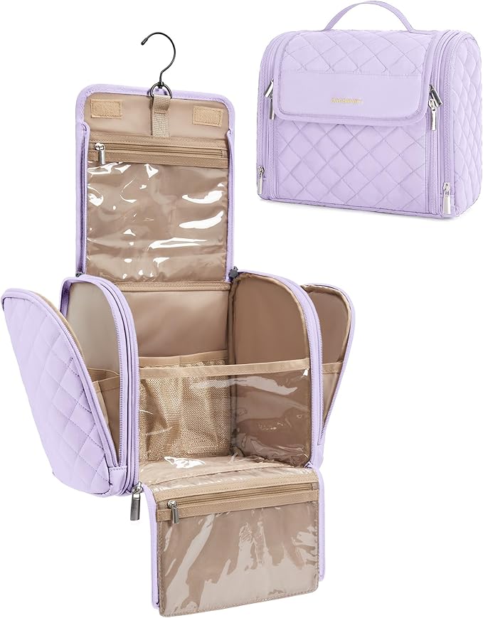 BAGSMART Travel Toiletry Bag, Large Capacity Cosmetic Bags for Women with Hanging Hook, Water-resistant for Toiletries Accessories Brushes Sponge, With Handle