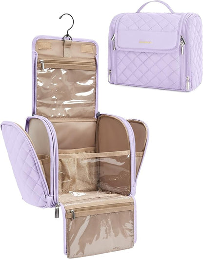 BAGSMART Travel Toiletry Bag, Large Capacity Cosmetic Bags for Women with Hanging Hook, Water-resistant for Toiletries Accessories Brushes Sponge, With Handle