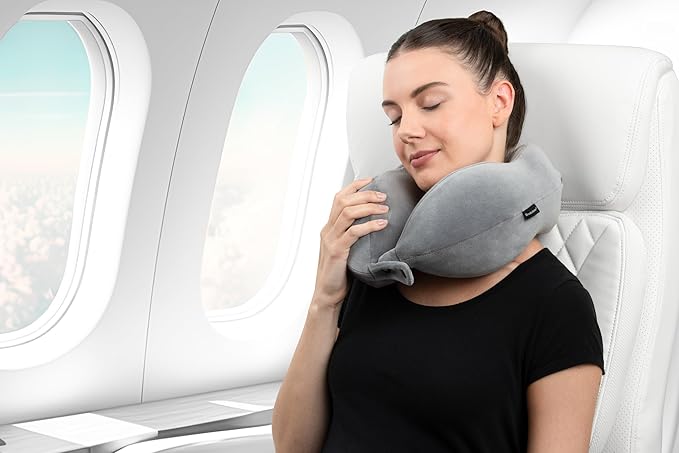 Brookstone Neck Travel Pillow - Lightweight Contoured Memory Foam Stuffable Travel Neck Pillow for Sleeping, Car, & Airplane, Size One Size, Dark Grey