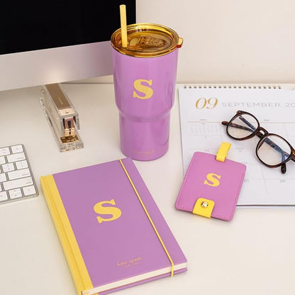 Kate Spade New York Leatherette Luggage Tag with Secure Strap, Colorful Suitcase Identifier for Travel, Monogram Bag Tag ID (S)