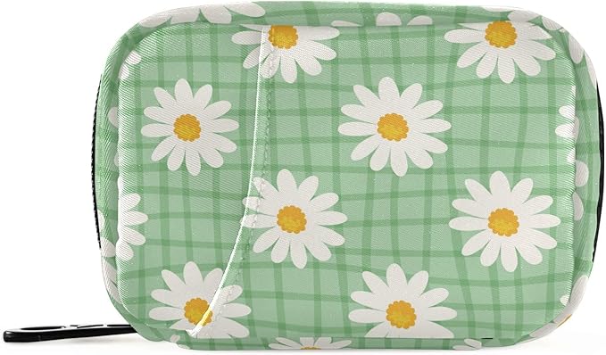Light Green Daisy Travel Pill Organizer Weekly Small (Cute) Pill Box 7 Day Pill Case Vitamin Holder Pill Bottle Organizer