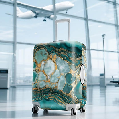 FOREVER QUEEN Green Gold Luxury Marble Luggage Cover Suitcase Protector Suitcase Cover Anti-Scratch,Stretchable Bag Cover Washable Durable Polyester