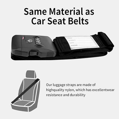 Luggage Straps, TSA Approved Black Heavy Duty Suitcase Belt with Combination Lock, Adjustable Cross Strap for Checked and Carry-On Bags, Includes ID Name Tags (1-Pack)