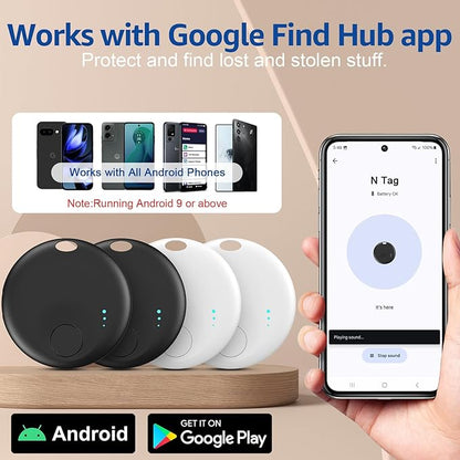Smart Tags-4 Pack for Android Tracker Tags, Bluetooth Tracker, Work with Google's Find Hub App, Item Finder for Keys, Item Locator for Wallet, Suitcases (White&Black)