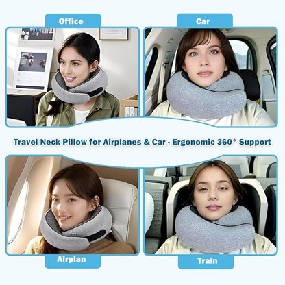 Travel Neck Pillow for Airplane, Adults Memory Foam Neck Pillow for Traveling, Ergonomic Neck Support for Airplane Sleeping, Car, Airport Travel Pillow, Portable Adults Turtle Plan Pillows (Grey)