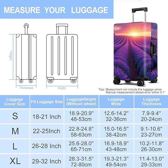 Luggage Cover Washable Suitcase Protector Anti-Scratch,Stretchable Fit for 20-34Inch Luggage Durable Travel Bag Cover with Zipper Closure (Lavender, L(fits 28-30Inch suitcase))