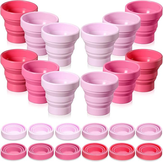 24 Pcs Silicone Collapsible Travel Cup Reusable Foldable Camping Cup Portable Expandable Drinking Mug for Traveling Outdoor Hiking (Pink Color)
