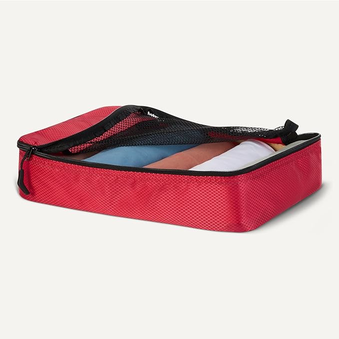 Amazon Essentials 4-Piece Packing Cubes Travel Accessories Set, Luggage Organizer with Double Zipper, Mesh Top, 100% Polyester, 2 Medium/2 Large, Red (Previously Amazon Basics)
