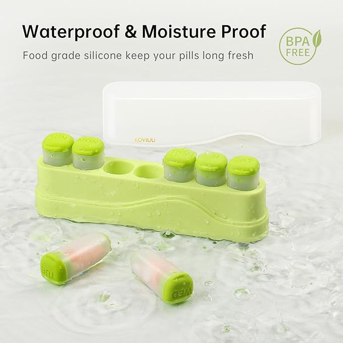 Weekly Pill Organizer 1 Time a Day, KOVIUU Removable Pill Box 7 Day, Portable Travel Pill Case, Once Daily Medication Container Holder, Week Pillbox Dispenser for Vitamin Medicine Supplement, Green