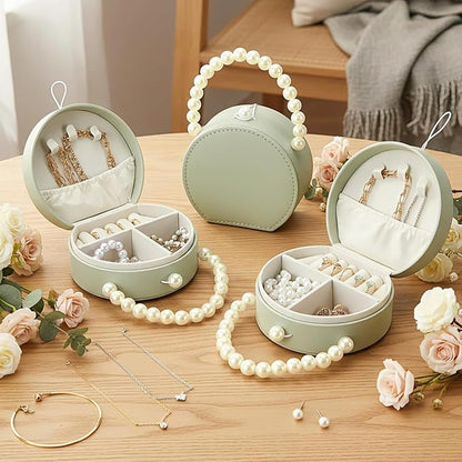 Weysat 8 Pack Travel Jewelry Case Bulk Mini Bridesmaid Jewelry Box Small Earring Storage Organizer for Women Proposal Gifts(Green, Leather)