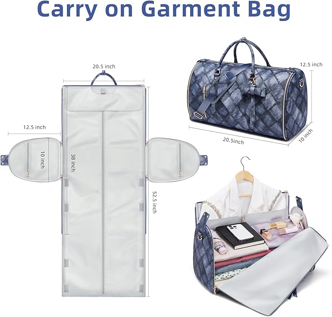 Convertible Garment Duffel Bag for Travel, 2-in-1 Foldable Travel Bag with Shoe Compartment, 20.5x10x12.5Inch Carry On Weekender Bags for Men Women Business Trip, Vacation, Graduation, Blue