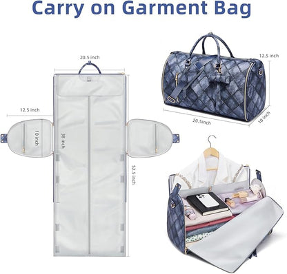 Convertible Garment Duffel Bag for Travel, 2-in-1 Foldable Travel Bag with Shoe Compartment, 20.5x10x12.5Inch Carry On Weekender Bags for Men Women Business Trip, Vacation, Graduation, Blue