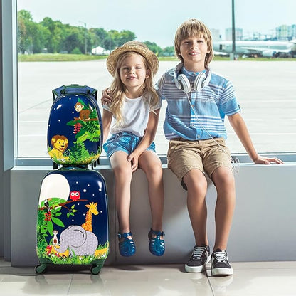 KOTEK Kids Carry On Luggage Set, 16" Hardside Rolling Suitcase with Spinner Wheels, Travel Rolling Luggage for Boys Girls (Lion)