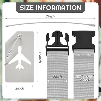 Weewooday 8 Pcs Luggage Straps Suitcase Tags Set for TSA Approved, 4 Travel Adjustable Suitcase Belt, 4 Silicone Luggage Tags with Name ID Card Travel Accessories(Light Gray,Airplane)