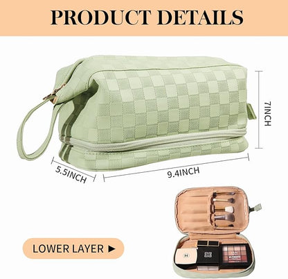 Abiudeng Large Capacity Makeup Bag Ladies Cosmetic Bag Travel Bag with Compartments Portable PU Leather Travel Makeup Bag with Handle
