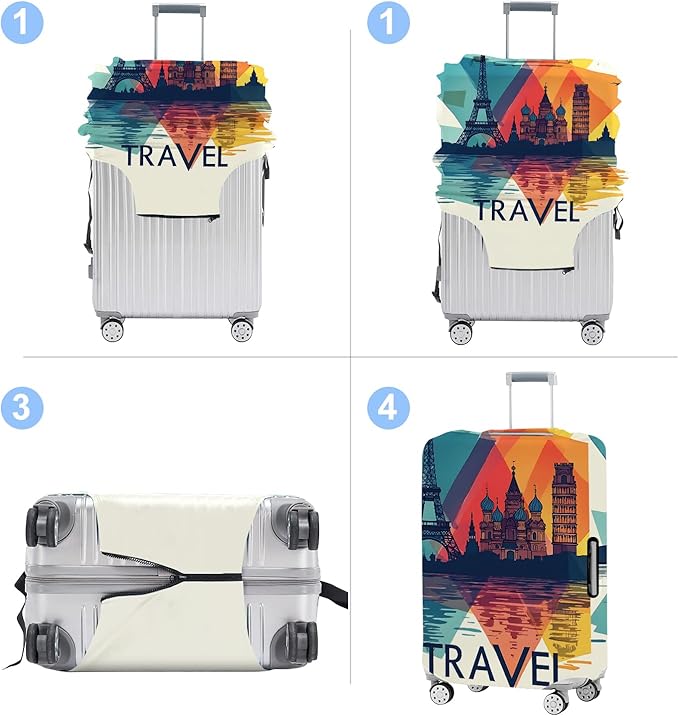 Luggage Cover Washable Suitcase Protector Anti-Scratch,Stretchable Fit for 20-34Inch Luggage Durable Travel Bag Cover with Zipper Closure (Travel-1, XL(fits 32-34Inch suitcase))
