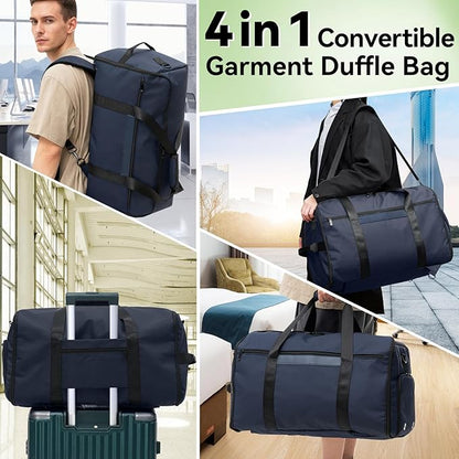 GARPROVM Garment Bags for Travel, 4 in 1 Convertible Garment Duffle Bags with Separated Suit Bag Shoe Compartment, Waterproof Carry On Luggage Bag Backpack Weekender Bag for Short Trip, Navy