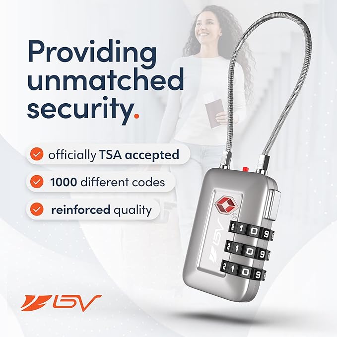 TSA Accepted Luggage Travel Lock, Set-Your-Own Combination Lock for School Gym Locker, Luggage Suitcase Baggage Locks, Filing Cabinets, Toolbox, Case (Silver, 6 Pack)