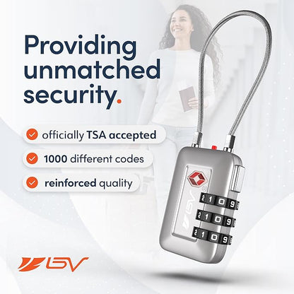 TSA Accepted Luggage Travel Lock, Set-Your-Own Combination Lock for School Gym Locker, Luggage Suitcase Baggage Locks, Filing Cabinets, Toolbox, Case (Silver, 6 Pack)