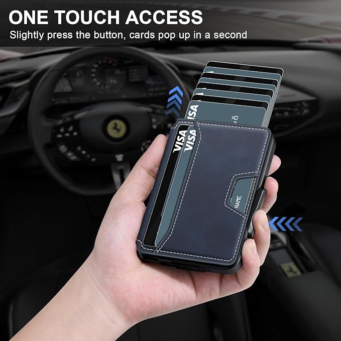 Wallet for Men, Mens Wallet Minimalist Slim Wallet, RFID Blocking Smart Pop Up Wallet with Money Clip & ID Window, Metal Compact Wallet, Aluminum Credit Card Holder Wallet