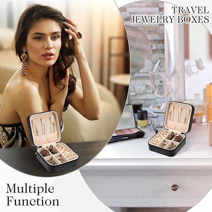 MAQUITA 12 Pcs Mini Travel Jewelry Case Bridesmaid Proposal Gift Boxes Small Jewelry Organizer PU Leather Earring Organizer Box Bulk Travel Accessories Portable Travel Jewelry Holder, Black