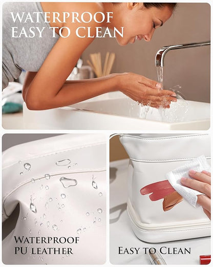 Maid Of Honor Gifts, Initial Large Makeup Bag, Bride To Be Gifts, Double Layer Cosmetic Bag, Waterproof PU Travel Toiletry Bag for Bachelorette Party Women Wedding Bridal, Bride Gifts