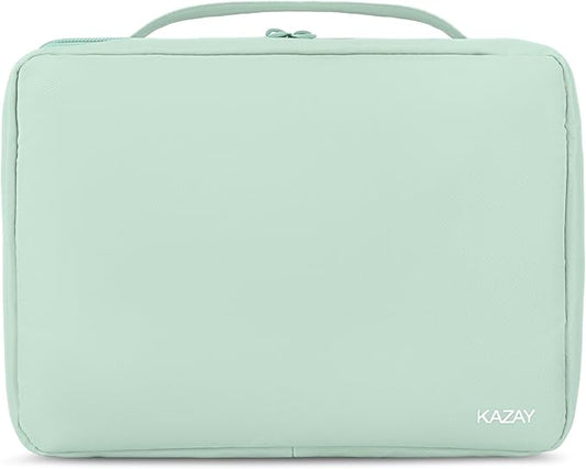 KAZAY Hanging Toiletry Bag with TSA Approved Detachable Pouch, Travel Toiletry Bag, Water Resistant, Premium Nylon, Full-Size Bottles, Travel Size Toiletries, Cosmetic Bag, Unisex (Sage Green)