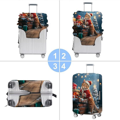 Christmas Cat Luggage Cover – Cute Santa Kitty Suitcase Protector, Holiday Travel Luggage Sleeve, Stretchable & Waterproof,XL