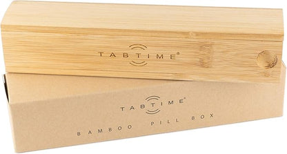 Bamboo Weekly Pill Organizer - 7 Day Wood Tablet Box - Ideal Aesthetic Pill Organizer for Vitamins or Supplements