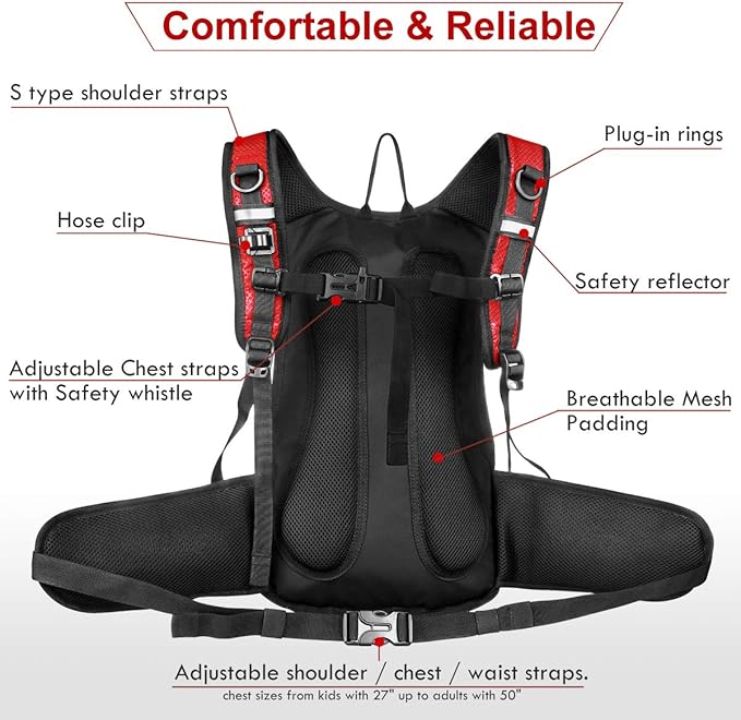Insulated Hydration Backpack Pack with 3L BPA Free Leak Proof Water Bladder, Large Storage Lightweight Hiking Daypack with Waist Pouches & Cooler Layer, for Running, Biking, Camping, Festival