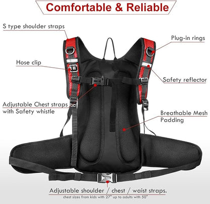 Insulated Hydration Backpack Pack with 3L BPA Free Leak Proof Water Bladder, Large Storage Lightweight Hiking Daypack with Waist Pouches & Cooler Layer, for Running, Biking, Camping, Festival