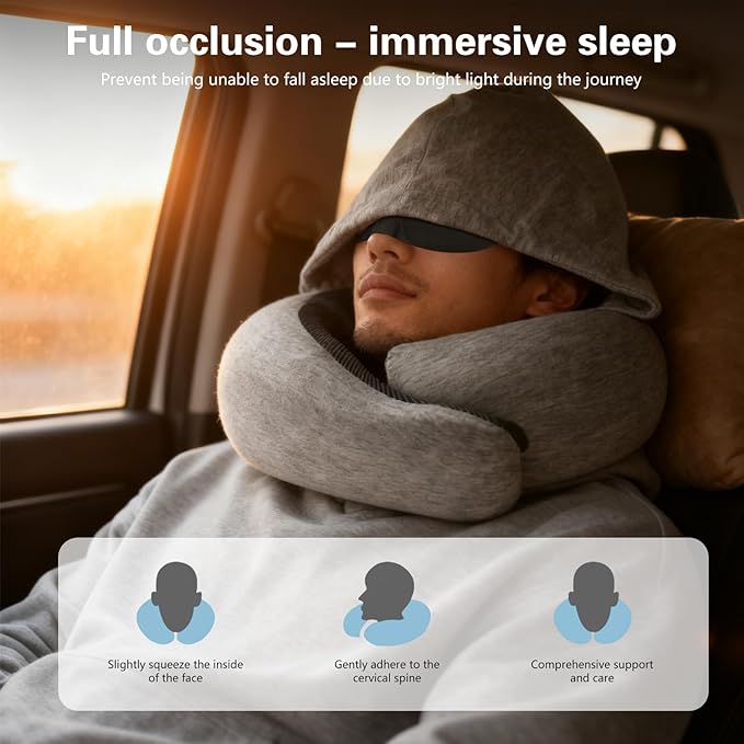 Neck Travel Pillow, Airplane Pillow for Traveling, Adjustable Flight Pillow, Memory Foam Airplane Pillow for Side, Breathable & Hypoallergenic for Long Flights, Cars, Trains & Office