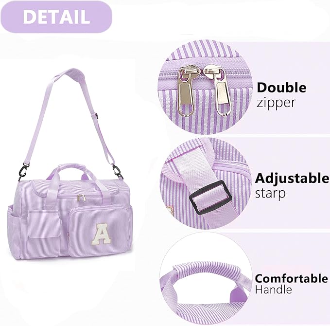Kids Travel Duffle Bag Dance Bag Gifts for Girls Initial Gym Bag with Shoes Compartment for Women Lightweight Weekender Bags Purple-A