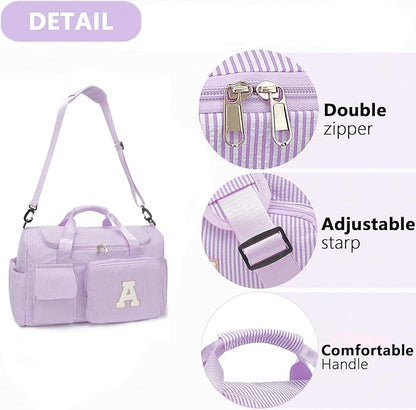 Kids Travel Duffle Bag Dance Bag Gifts for Girls Initial Gym Bag with Shoes Compartment for Women Lightweight Weekender Bags Purple-A